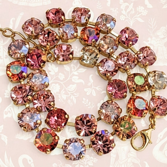 Perfect Pink Sparkles AB & Mettalic Swarovski Crystals In Gold Plated Necklace - Picture 1 of 8